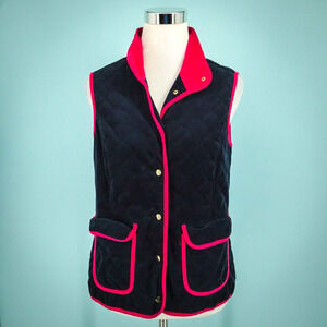 Elizabeth McKay Size Small Navy Pink Quilted Velvet Corduroy Cotton Blend Vest